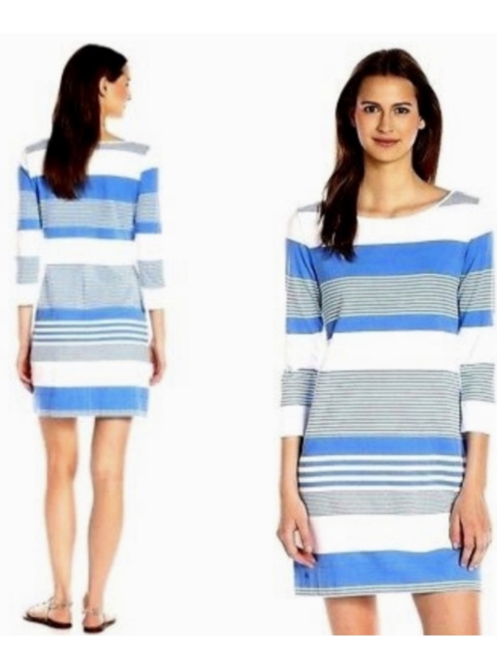 Lilly Pulitzer Marlowe Coconut Stripe Bay Blue White Tshirt Summer Dress L